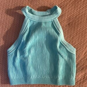 Aerie Ribbed Turquoise Halter Top